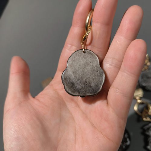 Shogun fox Silver obsidian pendant